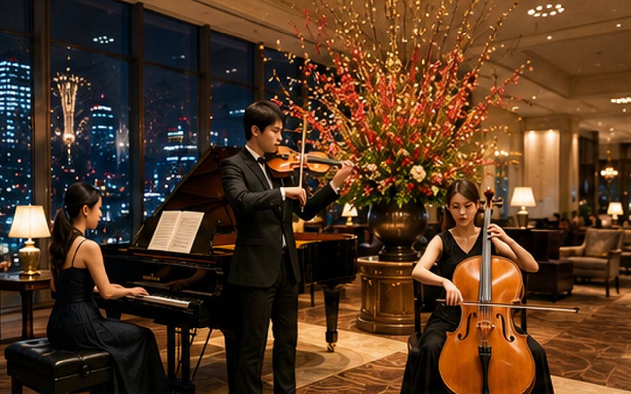 元旦のホテルで行う箏と尺八の新春演奏