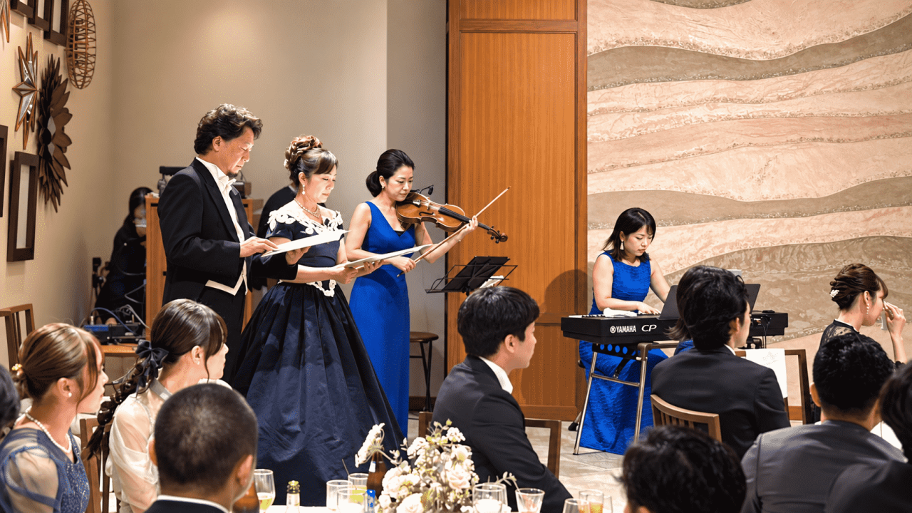 結婚披露宴での歌とヴァイオリンとピアノによる生演奏